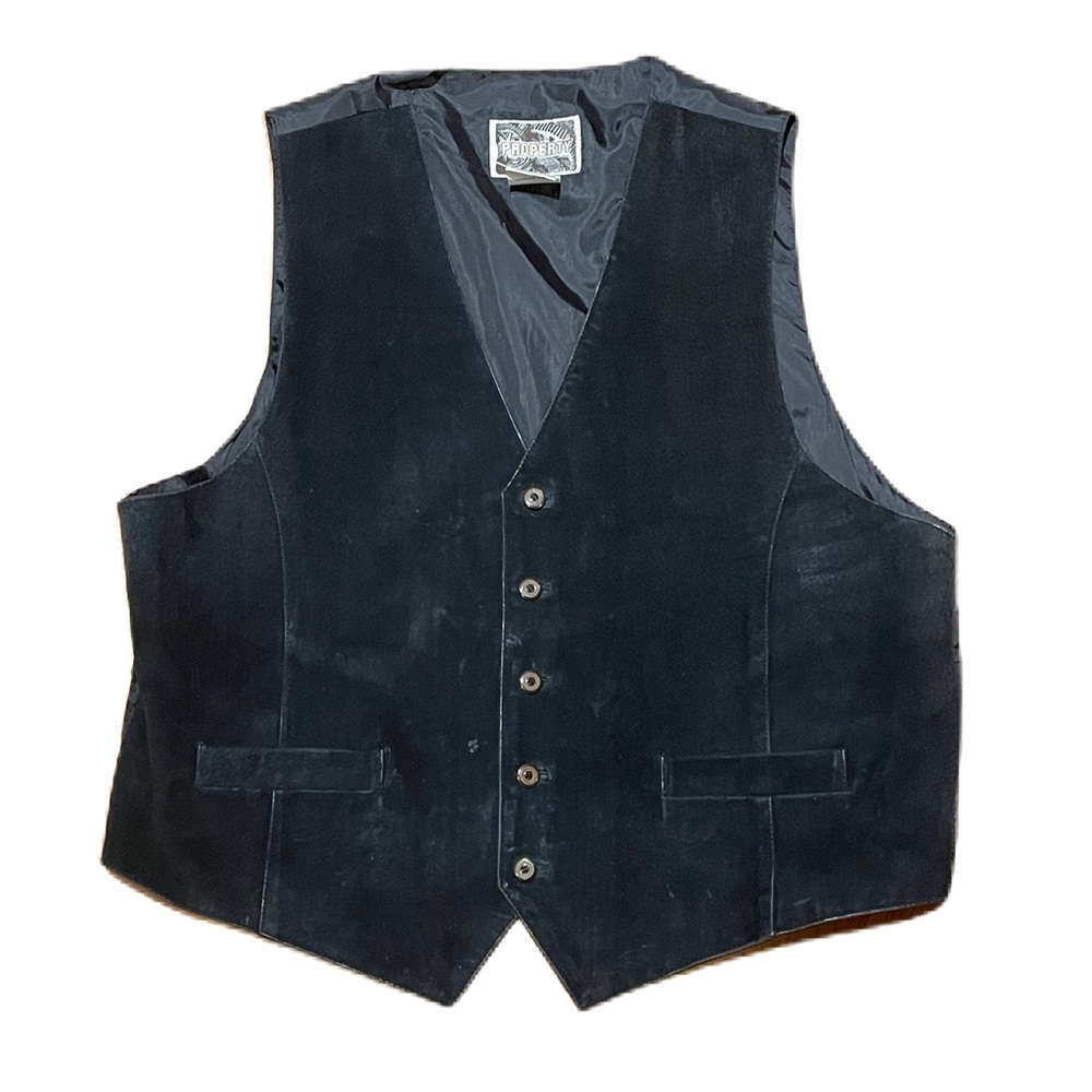 Vintage Leather Vest Men’s Large Black Suede
